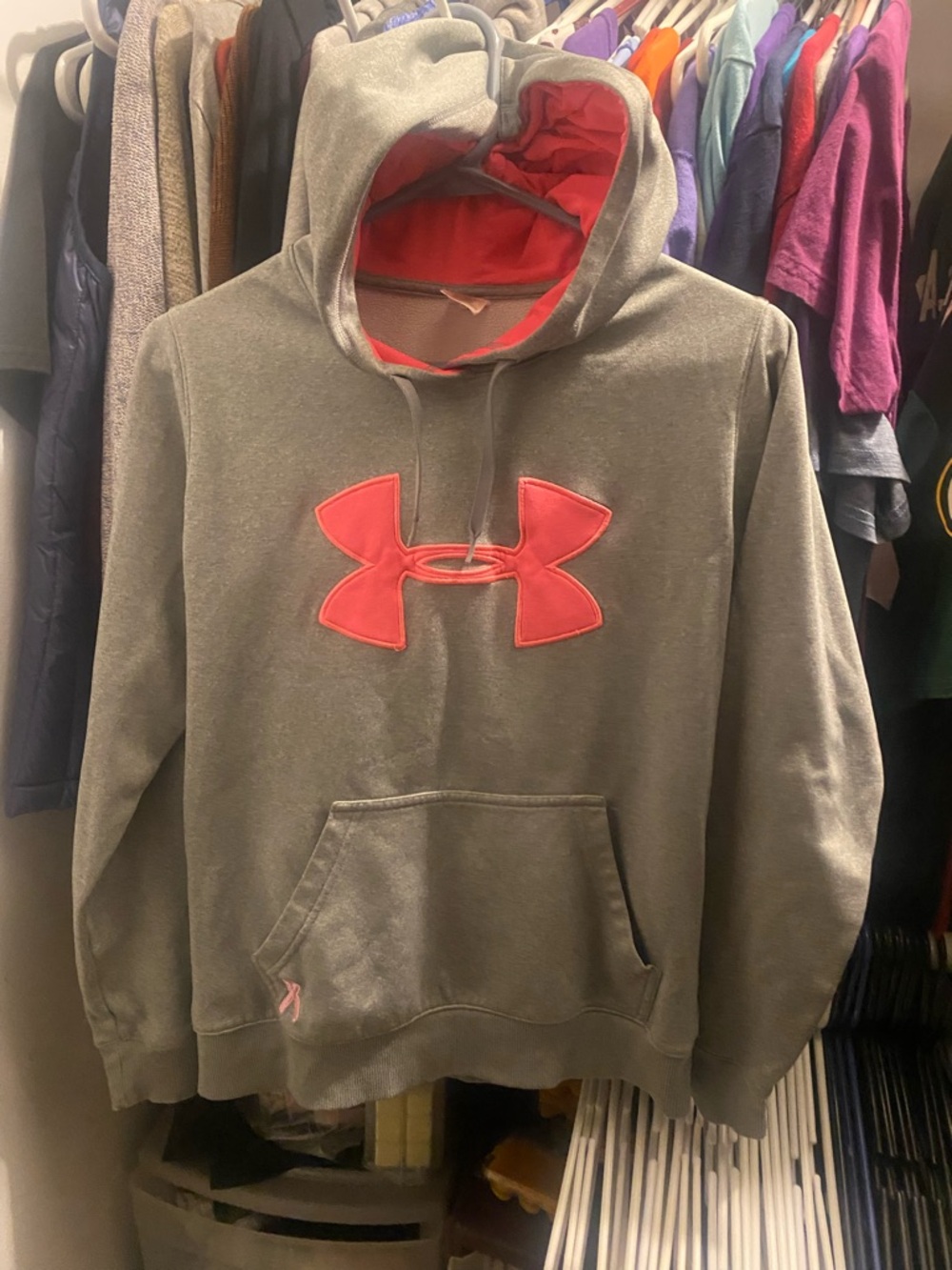 Under Armour Gray‎ Hoodie with Red Logo and Lined Hood